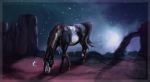  2016 arsauron brown_hair digital_media_(artwork) equine feral hair hooves horn mammal night outside sky solo standing star starry_sky unicorn 