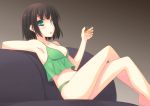  :o alcohol armpits bangs black_hair breasts camisole couch cropped_arms crossed_arms cup drink drinking_glass eyebrows_visible_through_hair green_eyes green_panties holding holding_cup kyomachi_seika legs looking_at_viewer medium_breasts panties short_hair sitting solo strap_gap sumikaze underwear voiceroid 