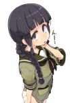  black_hair blush commentary_request eyebrows_visible_through_hair hair_ornament hair_over_shoulder kantai_collection kitakami_(kantai_collection) long_hair looking_at_viewer neckerchief no_pants open_mouth panties purple_eyes remodel_(kantai_collection) sala_mander school_uniform serafuku side_ponytail simple_background solo underwear white_background white_panties 