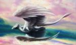  2016 arsauron blue_eyes claws day digital_media_(artwork) dragon feathered_dragon feathered_wings feathers flying horn outside spines water wings 