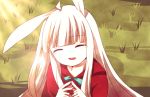  animal_ears bunny_ears closed_eyes grass haoto_(haoto_akiyama) hood long_hair marcia_(wolf_&amp;_rabbit) open_mouth ribbon silver_hair smile solo tears wolf_&amp;_rabbit 