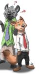  ? aggressive_retsuko canine clothes_swap disney duo fox haida hi_res hyena lobowupp male mammal nick_wilde role_reversal shrug simple_background white_background zootopia 