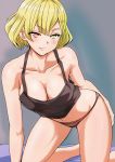  :3 all_fours bangs black_panties blonde_hair breasts camisole charlotte_(shironeko_project) cleavage collarbone hb_(user_wdxs7547) heterochromia kneeling large_breasts navel panties pubic_hair red_eyes see-through shironeko_project short_hair smile solo sweat underwear yellow_eyes 