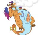  2018 3_toes animal_genitalia anthro belly big_belly cum cumshot dragon ejaculation eyewear front_view genital_slit glasses hand_on_stomach looking_at_viewer male nude orgasm pipe poplaromo simple_background slightly_chubby slit smoke solo spyro_reignited_trilogy spyro_the_dragon toes unika_(spyro) video_games white_background wings 