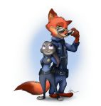  alpha_channel canine clothing disney duo eyewear female fox judy_hopps lagomorph lobowupp male mammal nick_wilde police_uniform rabbit simple_background sunglasses transparent_background uniform zootopia 