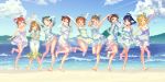  barefoot beach blonde_hair blue_hair braids brown_hair clouds dress elbow_gloves gloves green_hair group kunikida_hanamaru kurosawa_dia kurosawa_ruby long_hair love_live!_school_idol_project love_live!_sunshine!! matsuura_kanan ohara_mari orange_hair ponytail red_hair sakurauchi_riko short_hair sky summer_dress takami_chika tomiwo tsushima_yoshiko watanabe_you water 