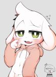  4_fingers anthro asriel_dreemurr blood blush caprine cub flaccid goat green_eyes male mammal meme monster navel nipples nosebleed penis penis_base pingkoon protagonist_(undertale) solo twitter_hoodie undertale video_games young 