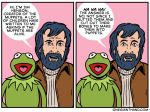  amphibian beard border comic english_text facial_hair frog human humor kermit_the_frog looking_at_viewer mammal muppets onegianthand puppet speech_bubble text url white_border 