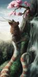  2017 ambiguous_gender aurru brown_fur day detailed_background digital_media_(artwork) fur horn hybrid lizard outside reptile scalie sky 