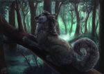  2017 aurru black_nose canine detailed_background digital_media_(artwork) feral forest fur grey_fur mammal open_mouth outside solo teeth tongue tree wolf 