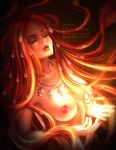  1girl big_breasts breasts commission galia_kitty galiakitty glowing goddess jewelry kgfantasy long_hair magic necklace nipples open_mouth original red_hair semi_realism semi_realistic upper_body 