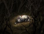  2017 ambiguous_gender aurru canine digital_media_(artwork) feral forest fur grass mammal outside sleeping solo tree white_fur wolf 
