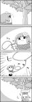  bangs blunt_bangs bound cat comic commentary_request emphasis_lines failure flower greyscale hair_flower hair_ornament hieda_no_akyuu highres lasso monochrome rope short_hair silent_comic smile surprised tani_takeshi throwing tied_up touhou translation_request tree tying upside-down yukkuri_shiteitte_ne 