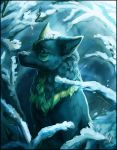  2017 ambiguous_gender aurru black_fur canine digital_media_(artwork) feral fur mammal snow solo wolf 
