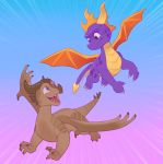  2018 digital_media_(artwork) dragon duo feral flying horn junga male nantangitan open_mouth purple_eyes reptile scalie simple_background smile spyro spyro_the_dragon teeth tongue video_games western_dragon wings 