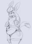  anthro belly breasts clothed clothing deep_navel eeveelution eyelashes female glaceon half-closed_eyes mammal navel nintendo pok&eacute;mon pok&eacute;mon_(species) pok&eacute;morph slightly_chubby smile solo tacdoodles thick_thighs video_games wide_hips 