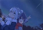  2girls anthropomorphism gray_hair kantai_collection miko_fly night scarf signed sky 