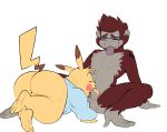  anthro big_butt butt ero_(character) eroborus eyewear fellatio glasses male male/male mammal monkey nintendo nude oral overweight overweight_male pikachu pok&eacute;mon pok&eacute;mon_(species) primate sex simple_background tongue tongue_out video_games white_background 