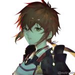  armor long_hair looking_at_viewer lora_(xenoblade_2) parted_lips pauldrons red_hair ryein simple_background smile solo xenoblade_(series) xenoblade_2 xenoblade_2:_ogon_no_kuri_ira yellow_eyes 