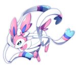  ambiguous_gender blue_eyes bow bow_tie eeveelution feral fur nintendo pink_ears pink_fur pink_nose pink_tail pok&eacute;mon pok&eacute;mon_(species) pseudo_clothing quadruped ribbons simple_background solo sylveon video_games white_background white_fur 荒生田 
