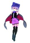  arms_behind_back black_hairband black_legwear boots cape double_bun full_body garter_straps hairband highres hugtto!_precure looking_at_viewer precure purple_eyes purple_hair ruru_amour short_hair simple_background solo standing tanabe_kyou thigh_boots thighhighs white_background 