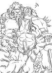 anthro blackhand blizzard_entertainment cat feline group humanoid male mammal nude orc patchcaacaa penis saber-toothed saberon simple_background video_games warcraft 