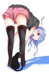  :p bent_over black_legwear black_shirt blue_eyes blue_hair cat from_behind from_below full_body hands_on_legs long_hair nagomi_yayado original panties pantyshot pantyshot_(standing) pink_shorts shadow shiny shiny_hair shirt short_shorts short_sleeves shorts solo standing sweatdrop thighhighs tongue tongue_out underwear upshorts white_panties 