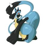  2013 ambiguous_gender dlrowdog lucario nintendo open_mouth pok&eacute;mon pok&eacute;mon_(species) red_eyes simple_background solo stretchy video_games white_background 
