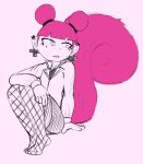  2018 animal_humanoid clothed clothing cross daram_(rrr001222) ear_piercing eyelashes fishnet fluffy hair hi_res humanoid jacket mammal piercing pink_hair rodent salaciouslx simple_background sitting sketch slit_pupils solo squirrel 