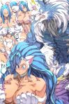  2018 5_fingers abs angry animal_humanoid anthro biceps big_breasts blue_eyes blue_hair breasts canine capcom cat_humanoid claws clothing darkstalkers digital_drawing_(artwork) digital_media_(artwork) embarrassed felicia_(darkstalkers) feline female fur gift hair hat hi_res humanoid japanese_clothing jin_jin jon_talbain kemono long_hair male male/female mammal muscular muscular_female muscular_male nipples penis surprise vein veiny_penis video_games were werewolf white_hair wolf 