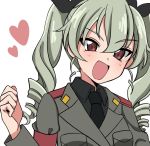  anchovy anzio_military_uniform bangs belt black_neckwear black_ribbon black_shirt clenched_hand commentary dress_shirt drill_hair girls_und_panzer green_hair grey_jacket hair_ribbon heart jacket long_hair long_sleeves looking_at_viewer military military_uniform necktie open_mouth red_eyes ribbon ruruepa sam_browne_belt shirt simple_background smirk solo twin_drills twintails uniform upper_body v-shaped_eyebrows white_background wing_collar 