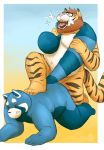  anal anthro digital_media_(artwork) duo feline izvy male male/male mammal nude overweight penetration raspberrybutt red_panda simple_background tiger 