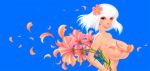  1girl akiranime areolae breasts flower huge_breasts lips lipstick long_hair looking_at_viewer makeup nude original white_hair 