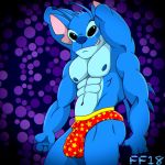  2018 4_arms 4_fingers abs absurd_res alien antennae anthro anthrofied back_spines black_eyes blue_claws blue_fur blue_nipples blue_nose bulge chromatic_aberration claws clothing digital_drawing_(artwork) digital_media_(artwork) dipstick_antennae disney experiment_(species) fabfelipe fur hands_behind_back head_tuft hi_res lilo_and_stitch looking_at_viewer male multi_arm multi_limb muscular muscular_male navel nipples notched_ear smile smirk solo stitch tuft underwear vignette 
