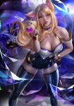  ahri_(lol) animal_humanoid blonde_hair breasts cleavage clothed clothing female fox_humanoid hair humanoid league_of_legends legwear looking_at_viewer mammal riot_games solo_focus thigh_highs video_games zumi 