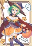 :d blue_eyes blush boots broom candy cape commentary crescent crescent_hair_ornament dress food frills hair_ornament halloween hat lollipop looking_at_viewer open_mouth original shirai_tanuki smile solo takeda_emi thigh_boots thighhighs twitter_username witch_hat zettai_ryouiki 