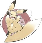  2018 3_toes 5_fingers ambiguous_gender dipstick_ears eyes_closed headphones nintendo open_mouth open_smile outline pikachu pok&eacute;mon pok&eacute;mon_(species) red_cheeks simple_background smile solo toes video_games volmise white_background yellow_body 