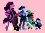  &lt;3 &spades; 2018 ambiguous_gender anthro armor axe belt biped black_body black_fur blue_hair blue_skin blue_tongue boots bracelet caprine clothed clothing deltarune digital_media_(artwork) eyewear footwear freckles frown fully_clothed fur glasses gloves goat green_eyes green_hat grin group hair hair_over_eyes hat holding_object holding_weapon human jacket jewelry kris_(deltarune) lancer_(deltarune) lizard looking_away loopy-lupe mammal melee_weapon monster pants paws pink_background pink_scales purple_hair ralsei reptile robe scales scalie scarf shadow shirt simple_background size_difference smile snout spikes standing suit_symbol susie_(deltarune) sword teeth tongue tongue_out torn_clothing torn_pants video_games weapon white_body witch_hat 