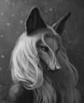  2018 anthro aurru canine digital_media_(artwork) female fox greyscale hair headshot_portrait mammal monochrome portrait solo white_hair 