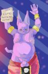  animal_genitalia armband balls belly champa clothed clothing dragon_ball dragon_ball_super english_text fupa male moobs navel nipples pants_down partially_clothed penis sheath slightly_chubby sphinx_cat text zer0w0 
