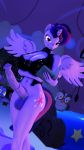  2018 3d_(artwork) animal_genitalia animal_penis anthro anthrofied avian balls bird breasts cleavage clothed clothing dickgirl digital_media_(artwork) dragon equine equine_penis erection female friendship_is_magic hair horn intersex leather leotard loveslove mammal my_little_pony owl owlowiscious_(mlp) penis purple_eyes purple_hair purple_theme rubber solo spike_(mlp) twilight_sparkle_(mlp) winged_unicorn wings 