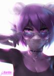  2018 anthro clothed clothing digital_media_(artwork) eyebrows eyelashes eyewear female glasses hair kardie looking_at_viewer purple_eyes purple_hair scalie smile solo standing 