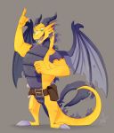  anthro belt disturbed-mind dragon male scales smile solo spyro_the_dragon standing the_legend_of_spyro video_games volteer wings yellow_scales 