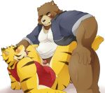  anal bear blush bottomless clothed clothing colored cum cum_in_ass cum_inside erection feline juuichi_mikazuki male male/male mammal morenatsu orgasm penis pomupomu490 simple_background tiger torahiko_(morenatsu) white_background 