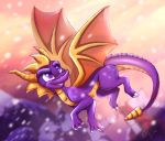  2018 claws detailed_background digital_media_(artwork) dragon feral horn ketty-leopardess membranous_wings purple_eyes scalie smile solo spines spyro spyro_the_dragon video_games western_dragon wings 
