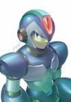  android commentary_request green_eyes helmet hi-go! male_focus rockman rockman_x serious signature simple_background solo upper_body white_background x_(rockman) 