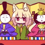  animal_ear_fluff animal_ears bangs bell bell_collar blonde_hair blush brown_collar closed_mouth collar doll eyebrows_visible_through_hair fox_ears fox_girl fox_tail green_background green_shirt hair_between_eyes hair_bun hair_ornament hina_ningyou hinamatsuri jingle_bell kemomimi-chan_(naga_u) long_hair long_sleeves looking_at_viewer naga_u orange_neckwear original pleated_skirt purple_skirt sailor_collar shirt sidelocks skirt sleeves_past_fingers sleeves_past_wrists solo tail tail_raised v-shaped_eyebrows white_sailor_collar 