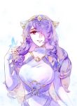  camilla_(fire_emblem_if) dress fire_emblem fire_emblem_heroes fire_emblem_if hair_over_one_eye highres liefe long_hair looking_at_viewer purple_eyes purple_hair simple_background solo tiara very_long_hair wavy_hair 