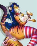 anal anal_penetration anthro anus breasts candy candy_cane feline female food looking_at_viewer mammal marii5555 nipples one_eye_closed penetration pussy smile solo thick_thighs tiger wink 