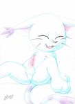  anthro balls black_nose cat digimon digimon_(species) eyes_closed fangs feline fur gatomon male mammal milesnukem multicolored_fur nipples nude open_mouth penis tongue tusks whiskers white_fur 